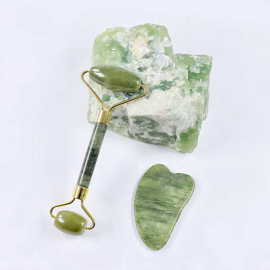 Pierre de jade gua sha et rouleau 2 en 1