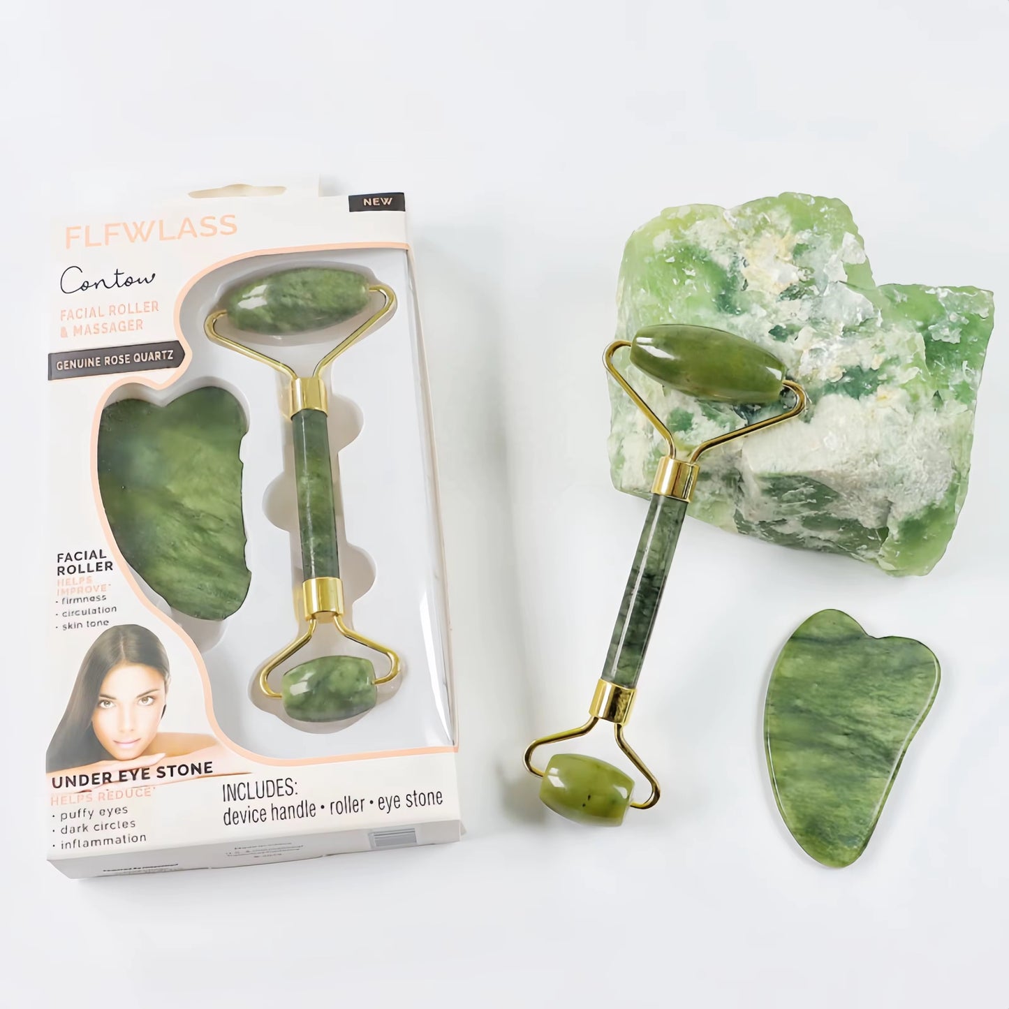 Pierre de jade gua sha et rouleau 2 en 1