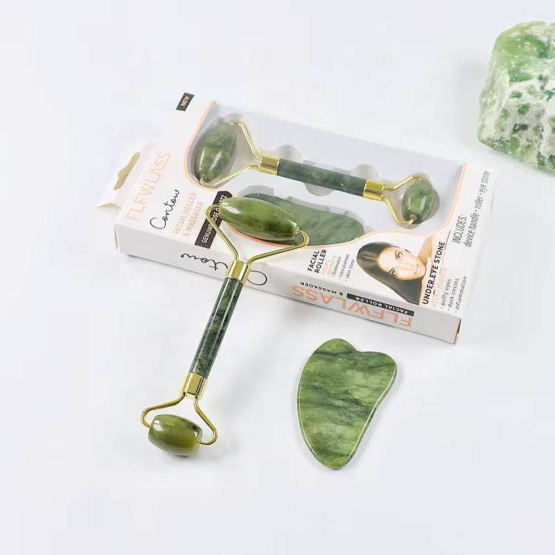 Pierre de jade gua sha et rouleau 2 en 1